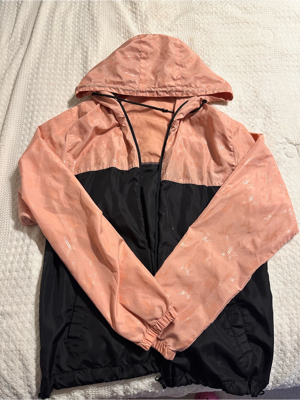 Jeffree Star Light Pink and Black Hooded Windbreaker Jacket